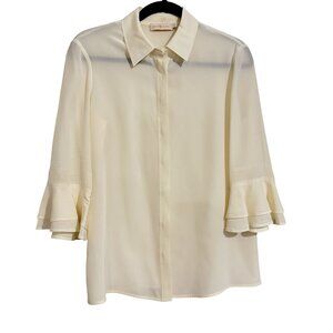Tory Burch Women's White/Cream 3/4 Bell Sleeve Silk Button Front Blouse Size 4